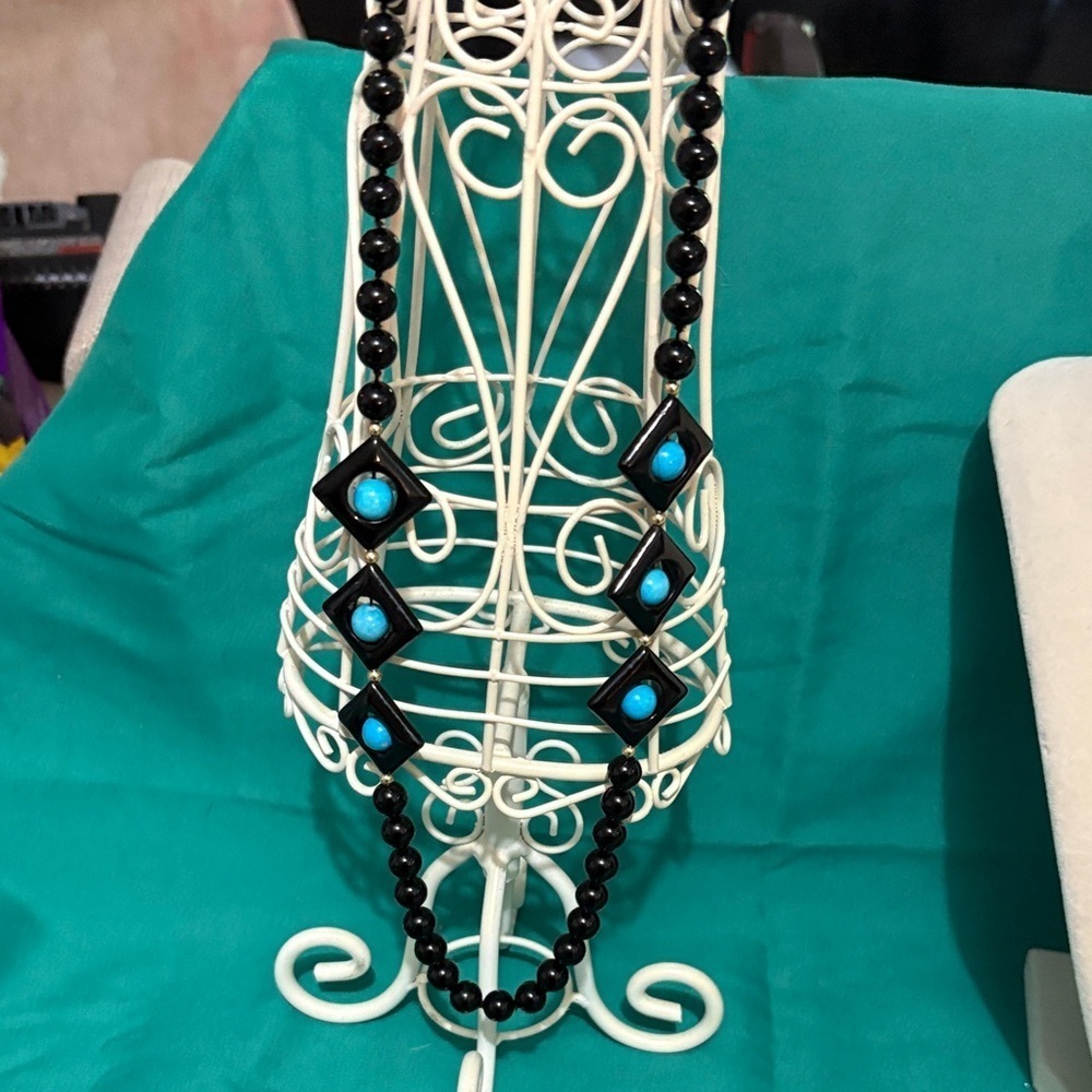 Elegant Black and Blue Beaded Necklace